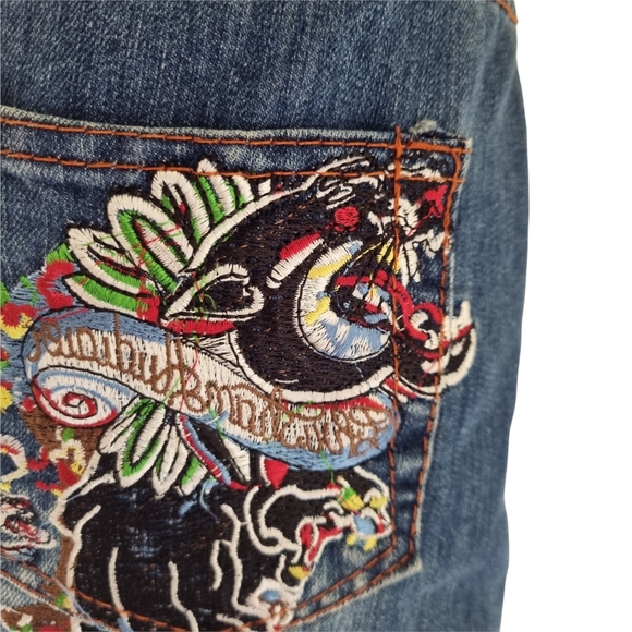 Christian Audigier Mini Denim Y2K Embroidered Panther Skirt Size 31 (Size 12) - Picture 3 of 13